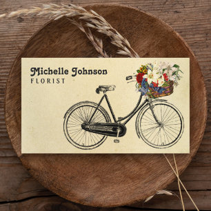 Vintage Cute French Bicycle Flowers Florist Business Card