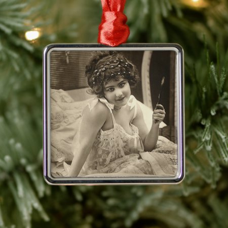 Vintage Cute French Girls Metal Ornament