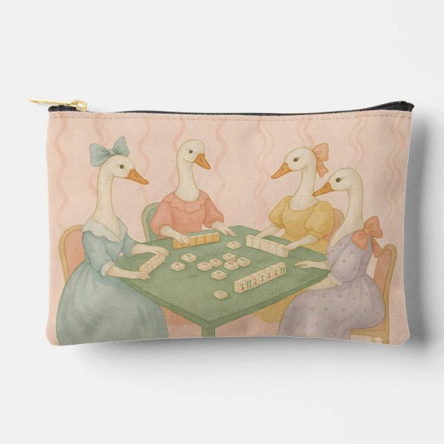 Vintage Cute Geese Playing Mahjong Accessory Pouch (Front)
