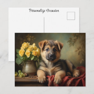 Vintage Cute German Shepard Puppy Dog Portrait Postcard