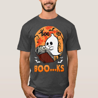 Vintage Cute Ghost Book Reading Halloween Teacher  T-Shirt