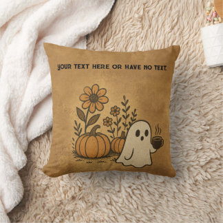 Vintage Cute Ghost Flowers & Pumpkin Spice Coffee Throw Pillow