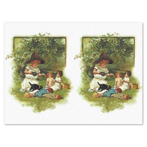 Vintage Cute Girl At The Garden Decoupage Tissue Paper