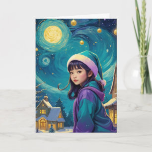 Vintage Cute Girl Christmas Card - Personalize