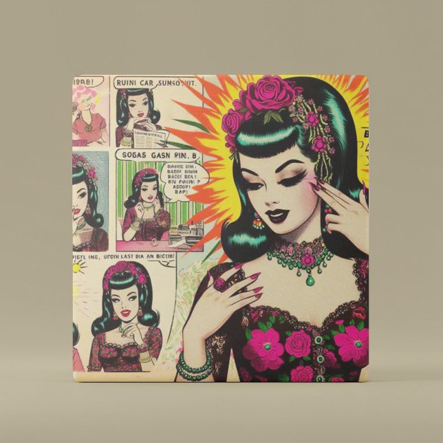 Vintage Cute Girl Comics Ceramic Tile (Creator Uploaded)