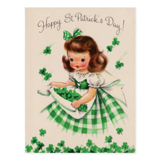 Vintage Cute Girl Shamrock St Patrick's Day Card