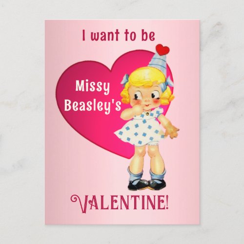 Vintage Cute Girl Valentine Holiday Postcard