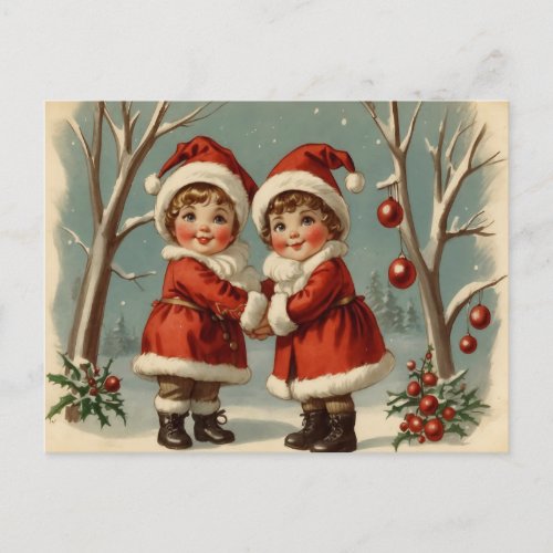 Vintage Cute Girls in Santa Costume Christmas Holiday Postcard