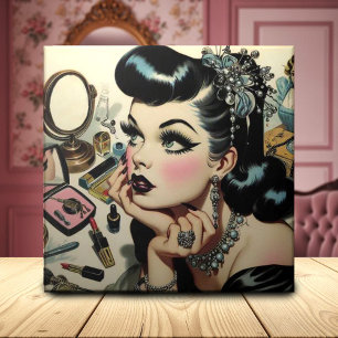 Vintage Cute Goth Pin Up Ceramic Tile