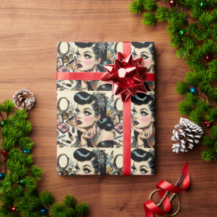 Vintage Cute Goth Pin Up Wrapping Paper