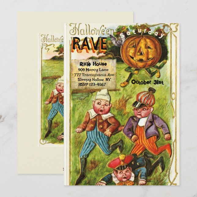 Vintage Cute Halloween Rave Party Invitation (Front/Back)