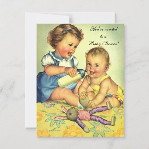 Vintage Cute Happy Children Baby Shower Invitation