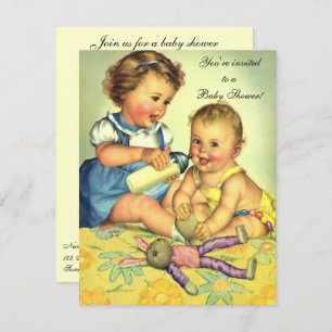 Vintage Cute Happy Children Baby Shower Invitation