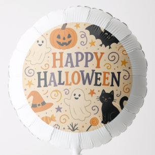 Vintage, cute happy halloween bat, ghost, pumpkin balloon