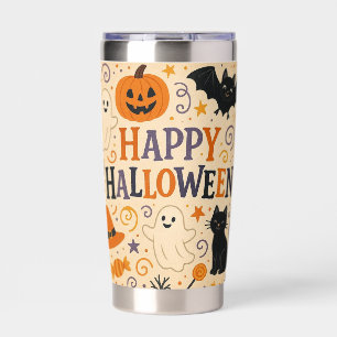 Vintage, cute happy halloween bat, ghost, pumpkin insulated tumbler