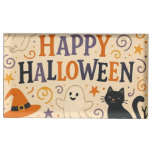 Vintage, cute happy halloween bat, ghost, pumpkin place card holder