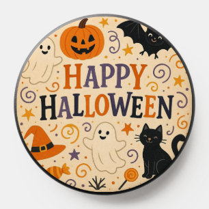 Vintage, cute happy halloween bat, ghost, pumpkin PopSocket