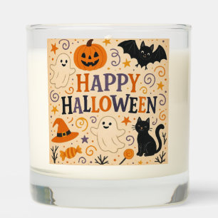 Vintage, cute happy halloween bat, ghost, pumpkin scented candle