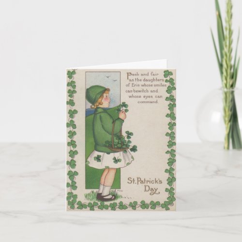 Vintage Cute Irish Girl St Patricks Day Poem Card