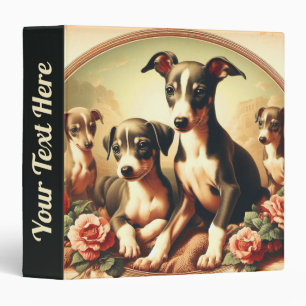 Vintage Cute Italian Greyhound Painting 3 Ring Binder