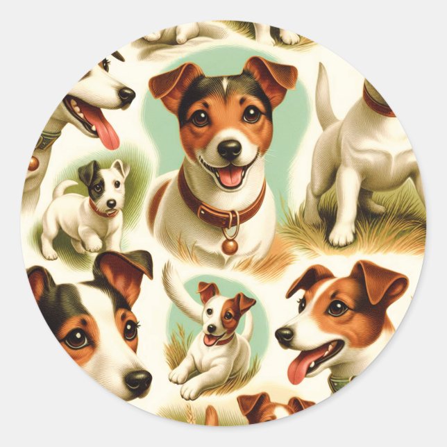 Vintage Cute Jack Russell Terrier Classic Round Sticker (Front)