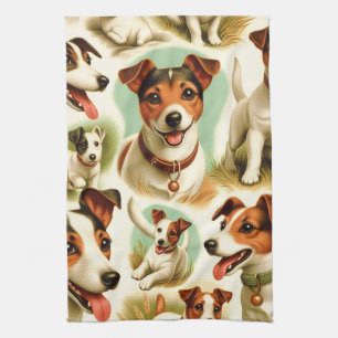 Vintage Cute Jack Russell Terrier Kitchen Towel