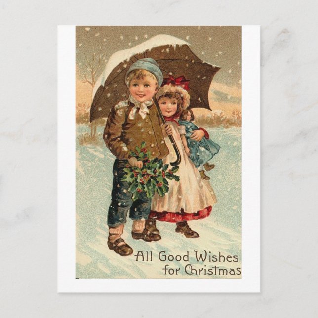 Vintage Cute Kids Children Christmas Postcard (Front)