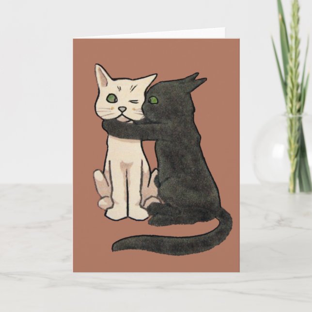 Vintage Cute Kissing Cat  Art Card (Front)