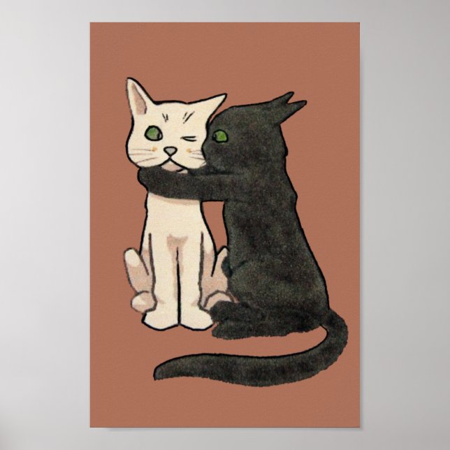 Vintage Cute Kissing Cat Art Poster Print (Front)