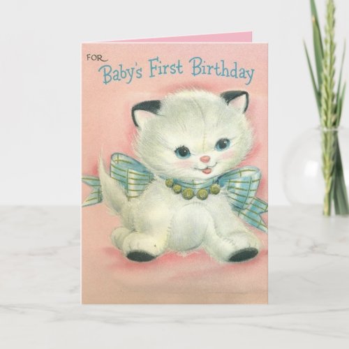 Vintage Cute Kitten One Year Old Birthday Card