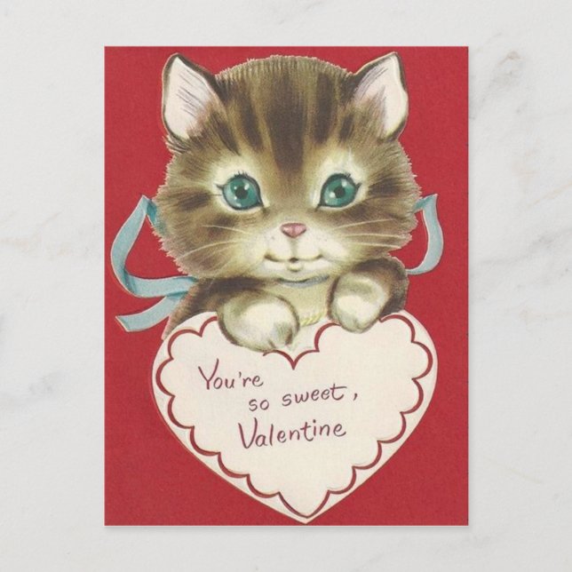 Vintage Cute Kitten Valentine's Day Postcard (Front)