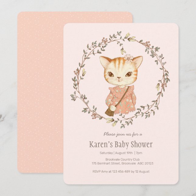 Vintage Cute Kitty Cat Baby Shower Invitation (Front/Back)