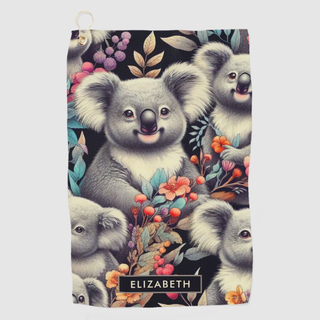 Vintage Cute Koala Painting Golf Towel (Front)