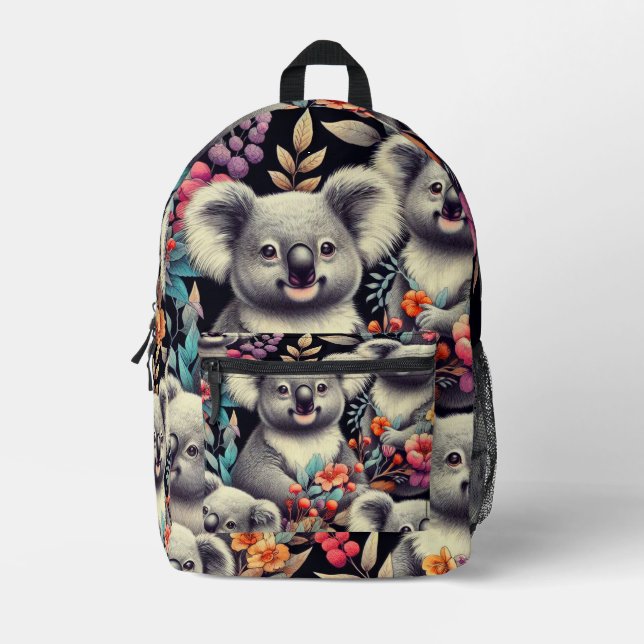 Vintage Cute Koala Painting Printed Backpack (Front)