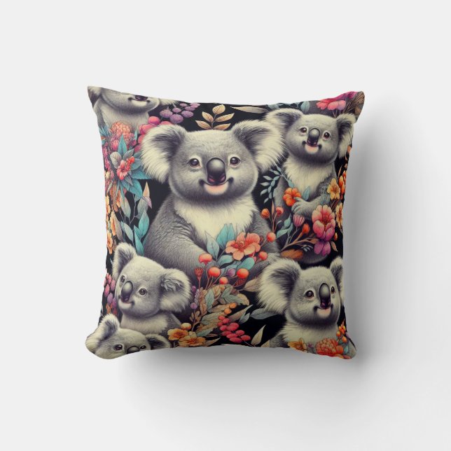 Vintage Cute Koala Painting Throw Pillow (Front)