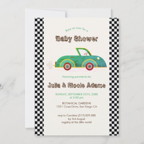 Vintage Cute Little Car Racer Baby Shower Invitation