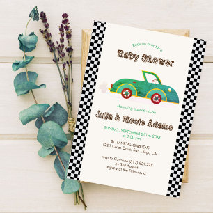 Vintage Cute Little Car Racer Baby Shower Invitation