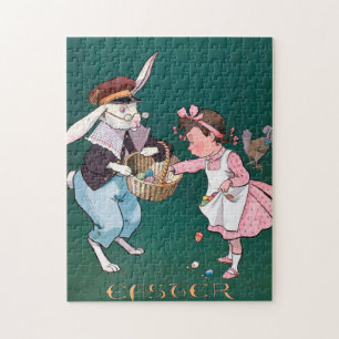 Vintage Cute Little Girl Bunny Rabbit Easter Egg Jigsaw Puzzle
