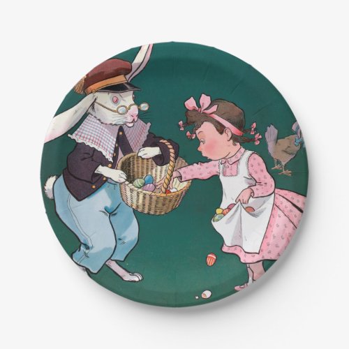 Vintage Cute Little Girl Bunny Rabbit Easter Egg Paper Plates