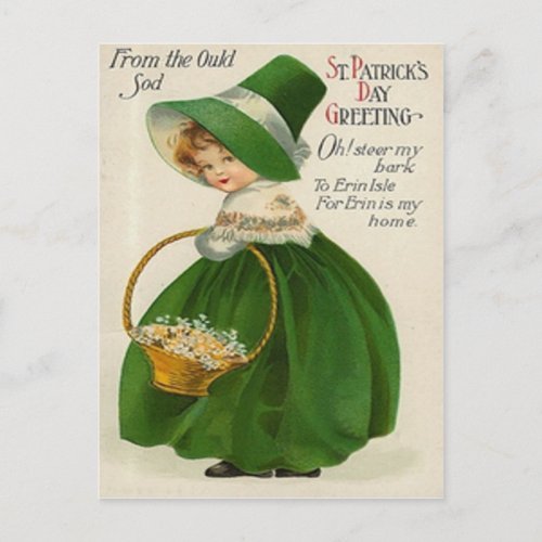 Vintage cute Little Girl In Green St Patricks Day Postcard