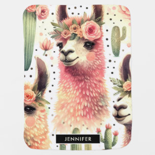 Vintage Cute Llama Watercolor Baby Blanket