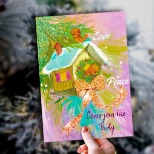 Vintage cute love birds Christmas new year Party Invitation