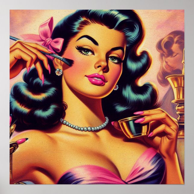 Vintage Cute Make Up Girl Poster (Front)