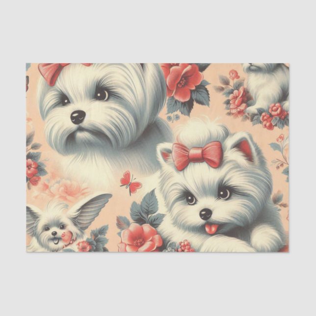 Vintage Cute Maltese Dog Tissue Paper (Front)