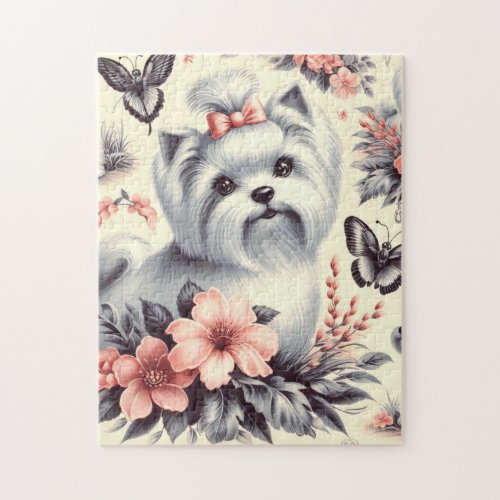 Vintage Cute Maltese Illustration Jigsaw Puzzle