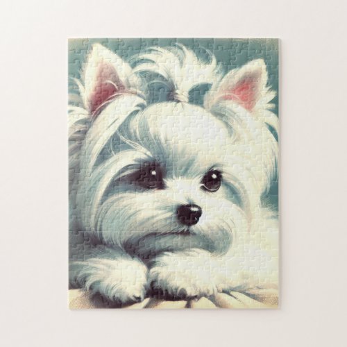 Vintage Cute Maltese Painting Jigsaw Puzzle