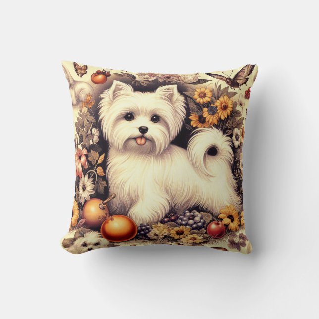 Vintage Cute Maltese Throw Pillow (Front)