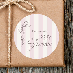 Vintage Cute Mauve Pearl Bow Coquette Baby Shower Classic Round Sticker