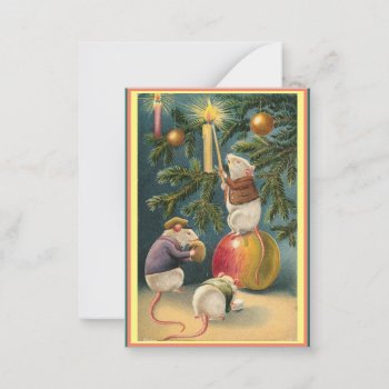 Vintage Cute Mice Lighting Candles Christmas Tree Note Card by vintagecreations at Zazzle
