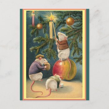 Vintage Cute Mice Lighting Candles Christmas Tree Postcard by vintagecreations at Zazzle